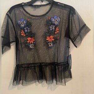 Haute Monde Black Sheer Floral Blouse